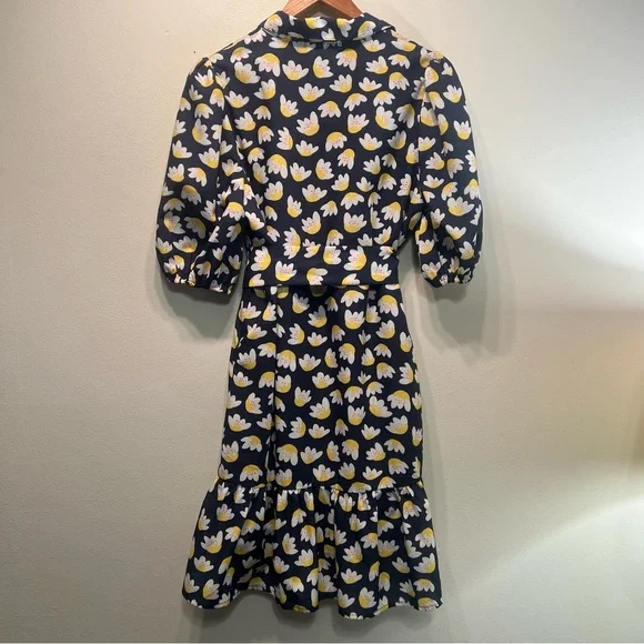 Jade Melody Tam Women Medium Button Up Ruffle Shirt Dress Short Sleeve Waist Tie - Picture 5 of 8